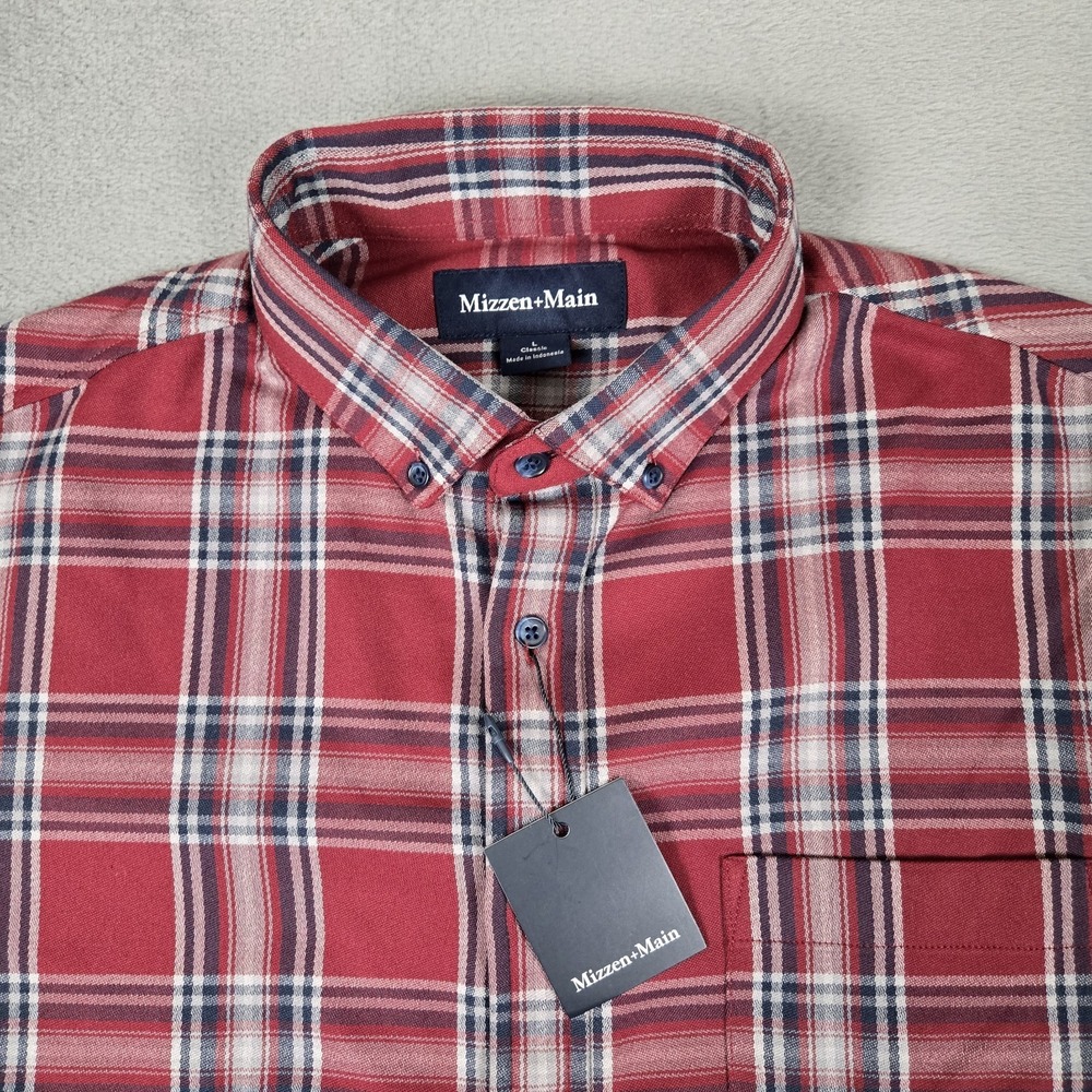 Mizzen+Main City Flannel‎ Twill Shirt Mens Large Garnet Thomas Plaid Button Down